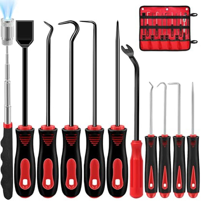 11 Pcs Hook and Pick Set Mechanic, Automotive Pick Tool for Car Oil Seal/O-Ring Seal Hoses Puller Remover Gasket Scraper Magnet Pickup Tool