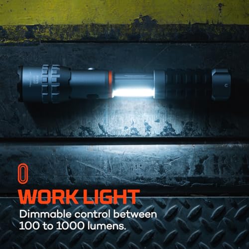 NEBO SLYDE King 4K Flashlight | Powerful 4000 Lumen LED Flashlight & 1000 Lumen COB Work Light, USB Rechargeable, IPX7 Waterproof, Magnetic Base, Zoomable, Super Bright Tactical Handheld Light - Gray - color: 4000 Lumens- Gray