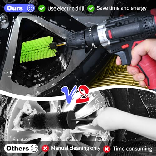 1 Pack Drill Brush for Car Wheel and Bottle(Green) | for Wheels, Rims, Engines, Exhaust, Bottle - color: 1 Pack Green