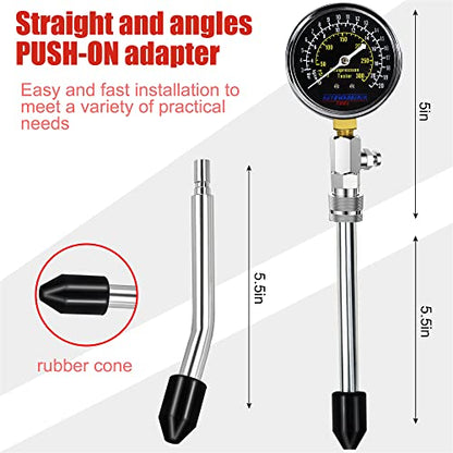 Engine Compression Tester Automotive, 8Pcs Fuel Pressure Gauge Set with Adapter for Small Engines, Cylinder Leak Down Tester for Petrol Gas Engine