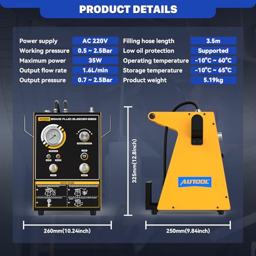AUTOOL Brake Bleeder Kit Automotive Brake Fluid Bleeder Kit, Vacuum Brake Bleeding Tool, Brake Fluid Air-Free Filling, Automatic Brake System Bleeding Tools One Person