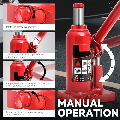 Auto Dynasty 2 Ton Hydraulic Bottle Jack, Automotive Welded Bottle Jack for Car, Pickup Truck, RV, Auto Repair, 6" to 12" Lifting Range (Red) - color: Red, size: 2 Ton
