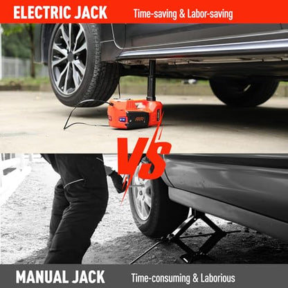 Trihelper Electric Car Jack 5 Ton 12V Floor Jack Hydraulic Jack Stand Car Lift Jack with Integrated Tire Pump for SUV Truck Sedan Vehicle Roadside Emergency Tire Change | Lift Range 5.9-17.7in, Fits Sedan SUV MPV Truck, 150 PSI Gauge, Blue Red Flashing Li