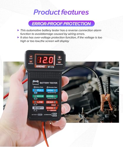 Car Battery Tester,Car Accessories Universal Alternator Tester with LCD Display & LED Indicators,Automotive Tools Battery Testers,Suitable for 12V System Cars,Motorcycles,RVs,Boats,Tractors