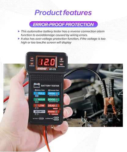 Car Battery Tester,Car Accessories Universal Alternator Tester with LCD Display & LED Indicators,Automotive Tools Battery Testers,Suitable for 12V System Cars,Motorcycles,RVs,Boats,Tractors