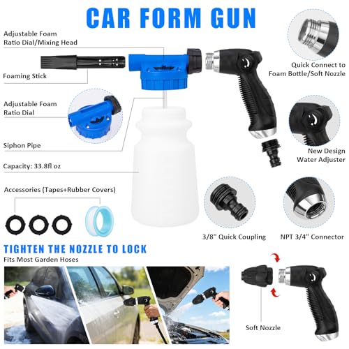 Car Wash Detailing Kit Cleaning Set with Foam Gun Sprayer, Long-Handle Brush, Large Wash Mitt, Towels, Complete Interior & Exterior Car Washing Supply Set (Blue) - color: Blue