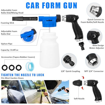 Car Wash Detailing Kit Cleaning Set with Foam Gun Sprayer, Long-Handle Brush, Large Wash Mitt, Towels, Complete Interior & Exterior Car Washing Supply Set (Blue) - color: Blue
