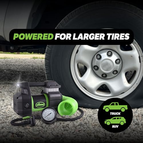 Slime 40031 Tire Inflator, Portable Car, SUV, 4x4 Air Compressor, Pro Power, Heavy Duty, with Analog 150 psi Dial Gauge, Long Hose and LED Light, 12V, 3 min inflation - style: Pro Power Analog