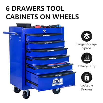 RYH 5 Drawers Rolling Tool Chest - 13" D x 20.9" W x 30.5" H Heavy Duty Mobile Tool Cart with Locking Wheels & Ball Bearing Drawers, Garage Tool Storage Cabinet (Blue, 5 Drawers) - color: Blue-black, size: 5 Drawers（30"H × 20"W × 13"D)
