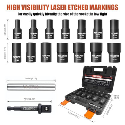 16PCS Bolt Extractor Set, 1/2" Drive Lug Nut Removal Tool | Impact Twist Socket Set, Stripped Bolt Extractor for for Damaged, Rusted, Frozen, Rounded-Off Bolts, Nuts & Screws - size: 16-Piece Twist Socket Set