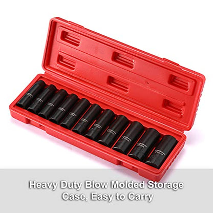 CASOMAN 11 Pieces 1/2-Inch Drive Deep Impact Socket Set, 6-Point, Metric, 10mm to 24mm - size: 11 Pieces, Metric, Deep, 1/2-Inch Drive