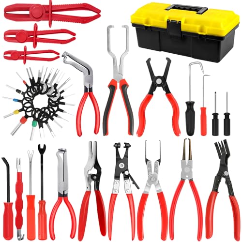 38-Piece Automotive Hose Clamp Pliers Set & Fuel Line Disconnect Tool Kit with Electrical Connector Disconnect Pliers, Terminal Pin Removal Tools, Hose Removal Pliers, Pinch-Off Clamps & Toolbox - color: 39 Pcs Hose Clamp Pliers Set