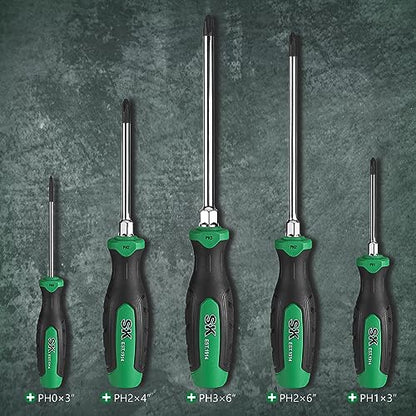 SK 5-Piece Phillips Screwdriver Set, Magnetic Screwdriver Set, S2 Steel, SureGrip Handle - style: Phillips