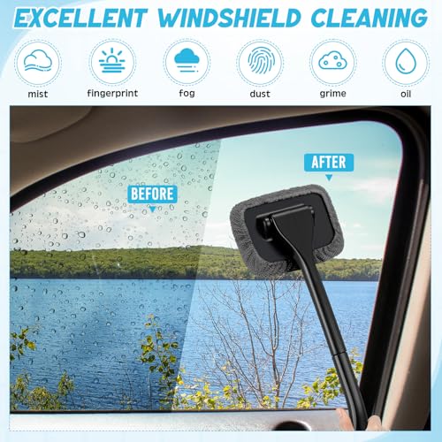 FoldTier 8 Pcs Car Windshield Cleaner Tool Kit with Removable Handle, Microfiber Towel Pads, Brush, Empty Spray Bottle for Auto Glass Wiper Suvs Rvs & Home Windows(Grey) - color: Grey