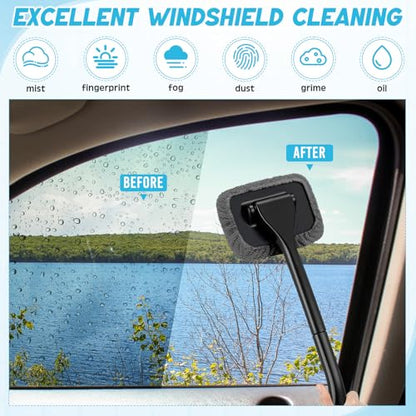 FoldTier 8 Pcs Car Windshield Cleaner Tool Kit with Removable Handle, Microfiber Towel Pads, Brush, Empty Spray Bottle for Auto Glass Wiper Suvs Rvs & Home Windows(Grey) - color: Grey