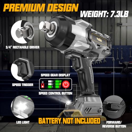 Cordless Impact Wrench 3/4" Compatible with Dewalt 20V Battery, 1850Ft-lbs(2500N.m) High Torque Impact Gun Heavy Duty, Brushless Electric Power Impact Driver with 4 Speed Modes & LED Work Light - size: 3/4" 2500NM Compatibe with Dewalt
