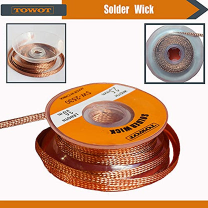 TOWOT Solder Wick Braid With Flux No-Clean Electronic, Desoldering Wick Braid Remover.Desolder Soldering Kit 2.5mm W 0.10'' L 9.8'(2pcs) - style: 2 PCS - W 0.10'' L 9.8'