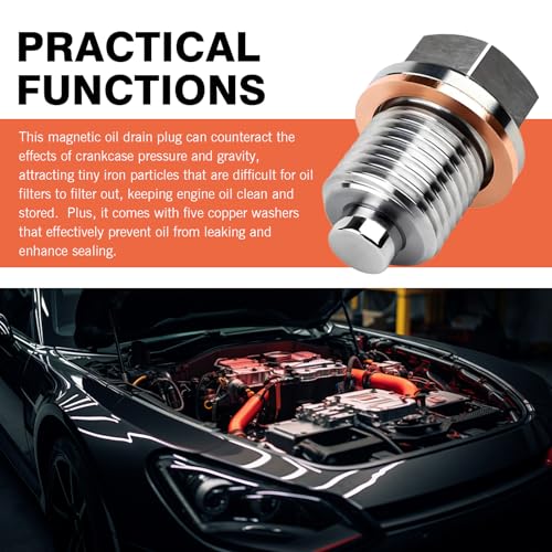M16 x 1.5 Magnetic Oil Drain Plug, Magnetic Stainless Steel Oil Pan Drain Nut Bolt with 5 PCS Copper Crush Washer Anti Leakage, Universal Leak-proof Replacement,Fits Most Cars, Motorcycles, Boats - size: M16×1.5