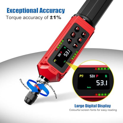 ANPUDS Digital Torque Screwdriver, 0.8-53.1 In-lb (0.09-6 Nm), ±1% Accuracy 1/4" Drive Inch-Pound Torque Screwdriver Set with Buzzer, Vibration & LED Alerts for Bike, Electronics & Precision Repair - size: 0.8-53.1 in-lbs/0.09-6 Nm