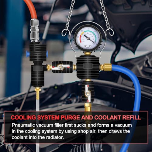 JIFETOR Radiator Coolant Refill Cooling System Vacuum Purge Tool Kit Red | Universal Automotive Water Tank Pneumatic Vacuum Antifreeze Change Filler Set Tapered Adapter Case Hose for Car Van SUV Truck - color: Red Case