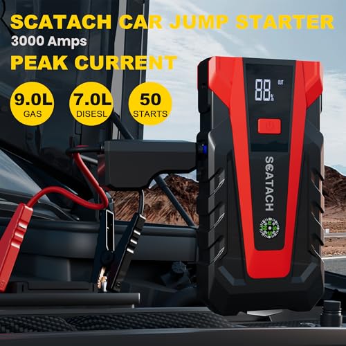 Car Battery Jump Starter,12V Jump Starter Battery Pack, Portable Jump Box with 3 Modes Flashlight and Jumper Cable - color: maroon‌