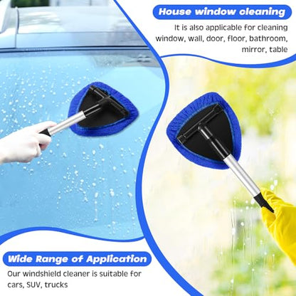 Baderke 10 Pcs Windshield Cleaner Tool Car Window Cleaning Supplies with Extendable Handle Include 6 Washable Microfiber Bonnets 2 Empty 60ml Spray Bottle Glass Wiper Kit(Royal Blue) - color: Royal Blue