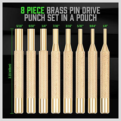 SWANLAKE 8-Piece Brass Punch Set, Removing Repair Tool1/8" - 5/16" Brass Pin Drive Punch Set - color: Brass Punch - Brass