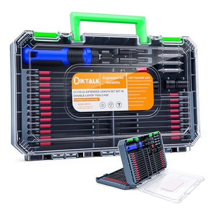 6-Inch Long Screwdriver Bit Set, 63PCS Impact-Ready Extended Reach Bit Kit, Magnetic S2 Steel, 1/4" Hex Shank, Torx/Phillips/Hex/Nut Driver Bits with Organized Storage Case for Drill & Impact Driver