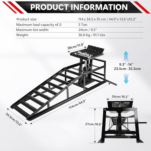 2PCS 5T Hydraulic Car Ramps, Heavy Duty Hydraulic Vehicle Ramps Lift Ramp, Portable Car Ramps for Oil Changes, Car Lifts for Home Garage, Vehicle Auto Garage Repair - color: Black