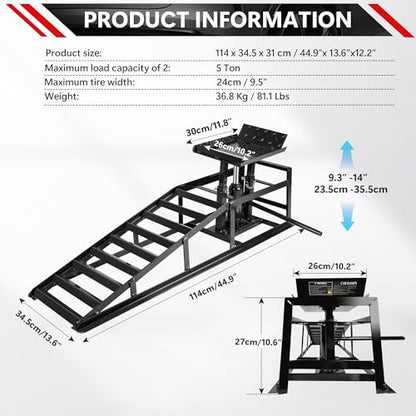 2PCS 5T Hydraulic Car Ramps, Heavy Duty Hydraulic Vehicle Ramps Lift Ramp, Portable Car Ramps for Oil Changes, Car Lifts for Home Garage, Vehicle Auto Garage Repair - color: Black