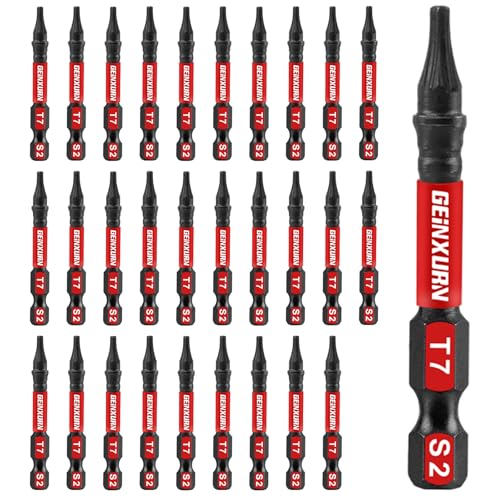 Geinxurn 30 Pieces T7 Impact Tough Magnetic Screwdriver Bit Set, 2 In. #7 Torx Head power Bit Set, S2 Alloy Steel T7 Star Bit - size: 2"-30PCS, style: T7