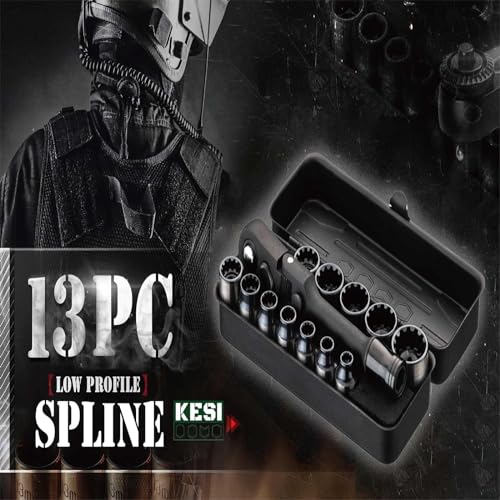 KESI Tool Socket Set 13-Piece, 1/4" Dr Quick Release Ratchet, SAE/Metric, Flex Locking Head Design, 12-piece 1/4" Dr Low Profile Spline, 72 Tooth Ratchet and Compact Paint Metal Case, Multi-function - size: 13PC 1/4 Dr