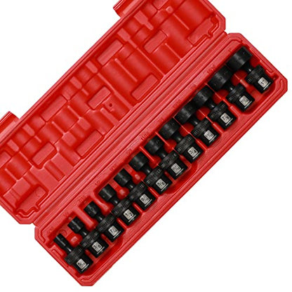 MIXPOWER 3/8" Drive Shallow Impact Universal Joint Swivel Socket Set, SAE, 5/16" - 1", Shallow, Flexible Wobble, Chrome Molybdenum Steel, 12 Pieces Set - size: 12 Pcs SAE 3/8'' Dr. (Shallow)