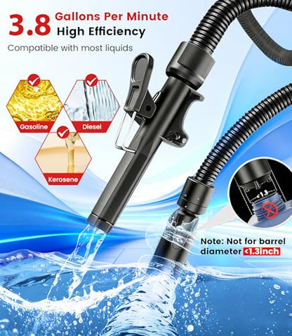 3.8GPM Automatic Electric Fuel Transfer Pump with Auto-Stop, USB Charging 51" Hose 4 Size Adapters Gas Can Pump with Leak Protection for Gasoline, Diesel, Kerosene, Black 2nd Gen - color: 3.8 GPM With Auto-Stop Nozzle