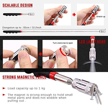 Swpeet 9Pcs Long Hook Set with Magnetic Telescoping Tool Kit, Precision Scraper Gasket Scraping Hose Removal Puller Hook Perfect for Automotive and Electronic Tools