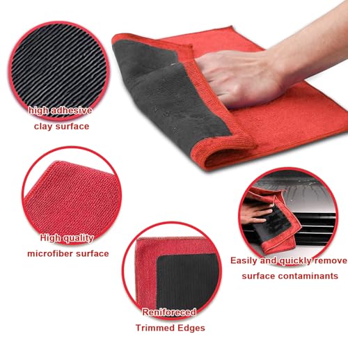 2 Pack Clay Bar Towels Auto Detailing, Fine Grade Microfiber Chamois Towel for Car DIY Detail (Red) - color: Red, size: 2 Pack