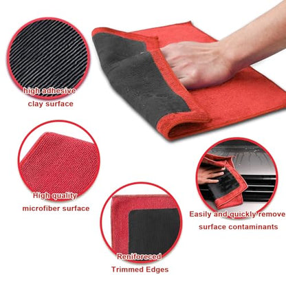 2 Pack Clay Bar Towels Auto Detailing, Fine Grade Microfiber Chamois Towel for Car DIY Detail (Red) - color: Red, size: 2 Pack