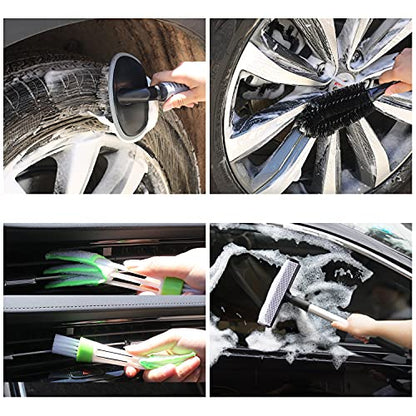 22Pcs Car Wash Cleaning Tools Kit Car Detailing Set with Canvas Bag Purple Collapsible Bucket Wash Mitt Sponge Towels Tire Brush Window Scraper Duster Complete Interior Car Care Kit - color: Purple