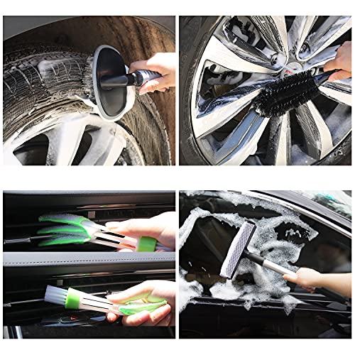22Pcs Car Wash Cleaning Tools Kit Car Detailing Set with Canvas Bag Purple Collapsible Bucket Wash Mitt Sponge Towels Tire Brush Window Scraper Duster Complete Interior Car Care Kit - color: Purple