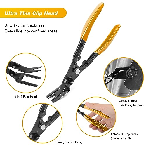 GOOACC 19Pcs Trim Removal Tool Set with Storage Bag | Fastener Clip Removers Auto Plastic Trim Tools Upholstery Pliers & Terminal Tools for Car Panels Audio Systems Yellow - color: Yellow