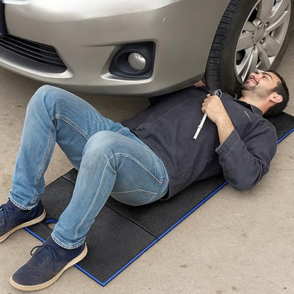 Ptwola Foldable EVA Mat with Carrying Handle, 2.5cm Thick Foam Cushion Kneeling Pad High Density Water Resistant Anti Slip Knee Mat for Workout Exercise Mechanic Garages Picnics Gardening Camping Gym - color: Blue Border