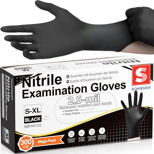Schneider Medical Black Nitrile Gloves, Powder Free, Disposable Gloves Latex Free for Medical Exam, Food Prep & Cleaning - color: Black(medium 300)