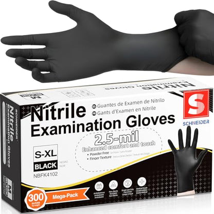 Schneider Medical Black Nitrile Gloves, Powder Free, Disposable Gloves Latex Free for Medical Exam, Food Prep & Cleaning - color: Black(x-large 300)