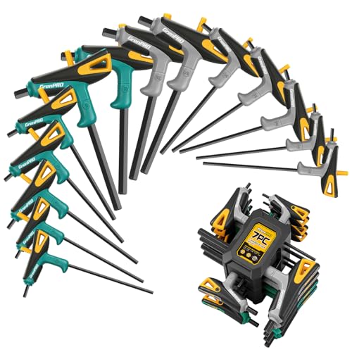 GRENPRO 14-Piece T-Handle Allen Wrenches Sets, Long Arm Allen Key Set, Metric & SAE Hex Key Set with Storage Rack, Portable Allen Wrench Set for Basic Home Repair and Mechanics Maintenance - style: 14 Pieces T-Handle Allen Wrench Set Metric and SAE