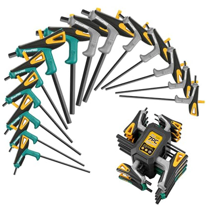 GRENPRO 14-Piece T-Handle Allen Wrenches Sets, Long Arm Allen Key Set, Metric & SAE Hex Key Set with Storage Rack, Portable Allen Wrench Set for Basic Home Repair and Mechanics Maintenance - style: 14 Pieces T-Handle Allen Wrench Set Metric and SAE
