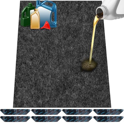 ToLanbbt Garage Floor Mat 7.5' x 8.4', Oil Spill Mat for Under Car Driveway Oil Drip Pad with 8P Tapes, Waterproof Backing, Leak Absorbent, Reusable, Washable, Protect Garage Floor (1P, Dark Gray) - size: 7.4'x8.4'