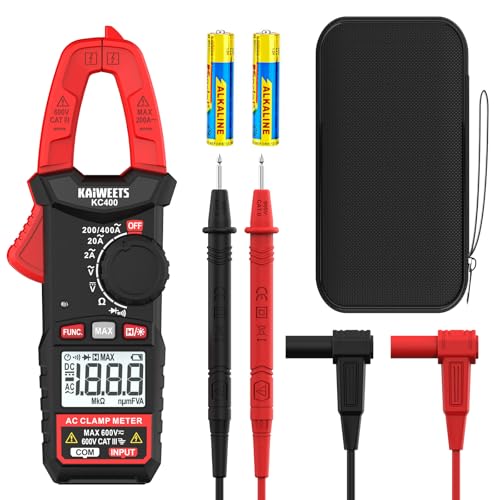 KAIWEETS Digital Clamp Meter, Portable Size, 2000 Counts, Measures High AC Current 400A, 600V AC/DC Voltage, Resistance, Continuity, Diode, Auto Ranging Multimter, Voltage Tester, KC400 - color: Black