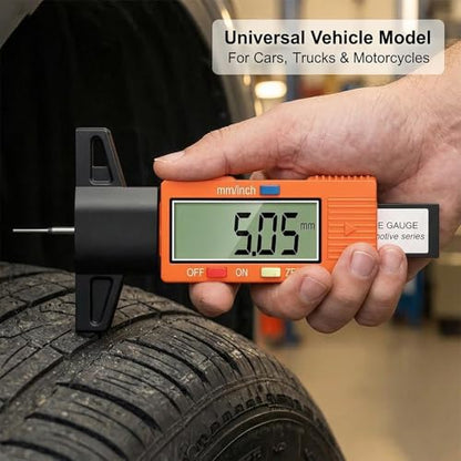 Tire Tread Depth Gauge,Digital Tire Depth Gauge with Large LCD Display and in, MM, F Conversion for Cars, Trucks, Motorcycles