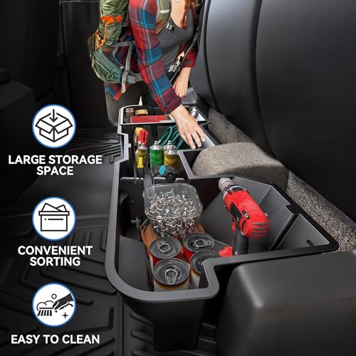 OEDRO Under Seat Storage fits 2019-2025 Dodge Ram 1500 Crew Cab New Body Style (Not for Classic), Upgraded Rear Underseat Storage Truck Organizer Black Tool Box - size: 2019-2025