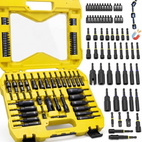 61PCS Magnetic Impact Nut Driver Set, Deep Nut Drivers for Drills Metric & SAE, Socket Adapters, Wing Nut Driver, 1/4'' Quick Change, Bit Extension, Pivoting Nutsetter, S2 Steel Bits, Upgraded Box - style: 61 piece